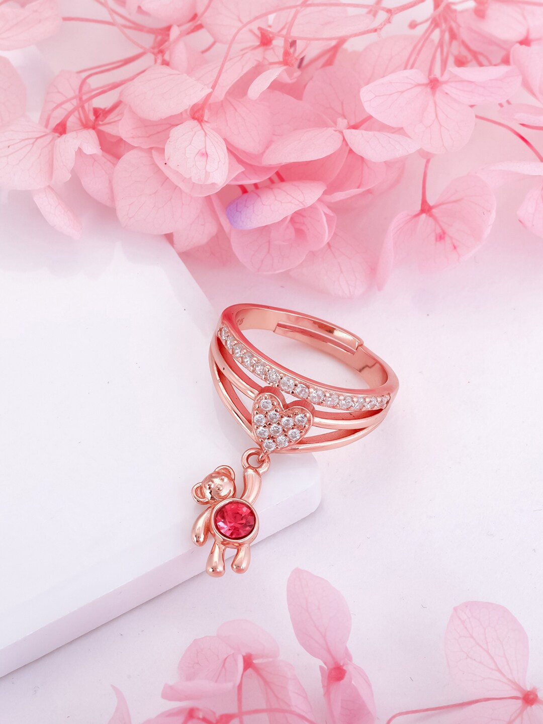 

GIVA 92.5 Sterling Silver Rose Gold-Plated CZ-Studded Adjustable Finger Ring