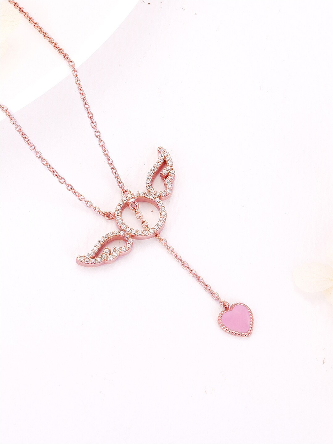 

GIVA Rose Sterling Silver Rose Gold-Plated Necklace, Pink