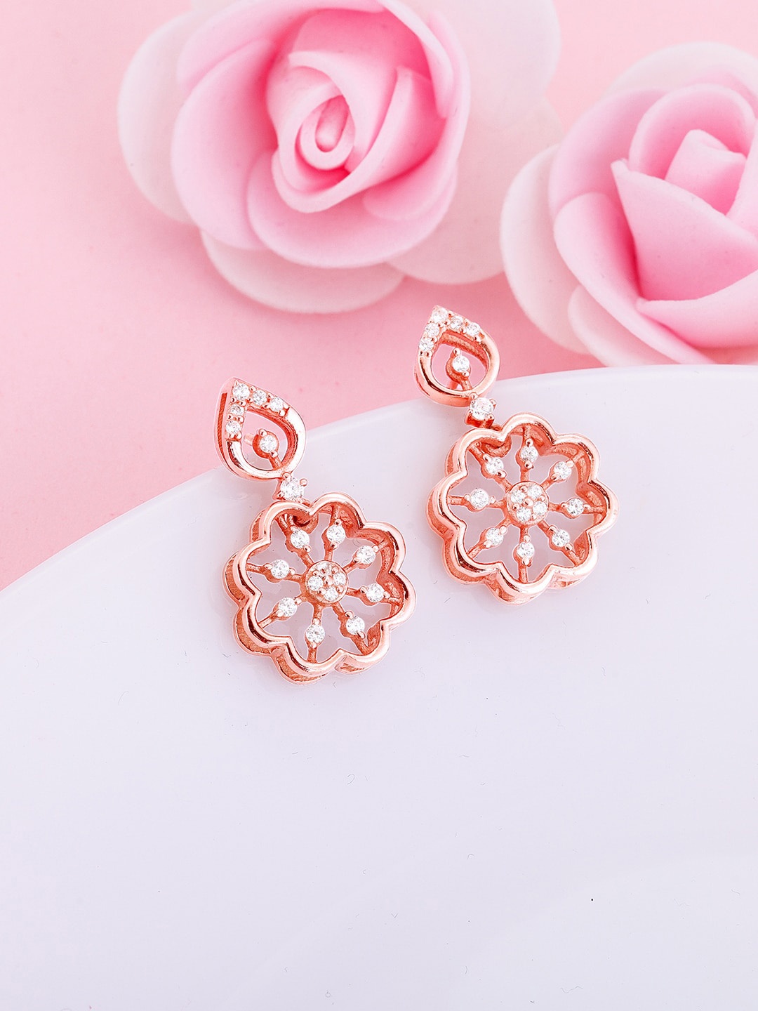 

GIVA Rose Gold Plated Floral Drop Earrings