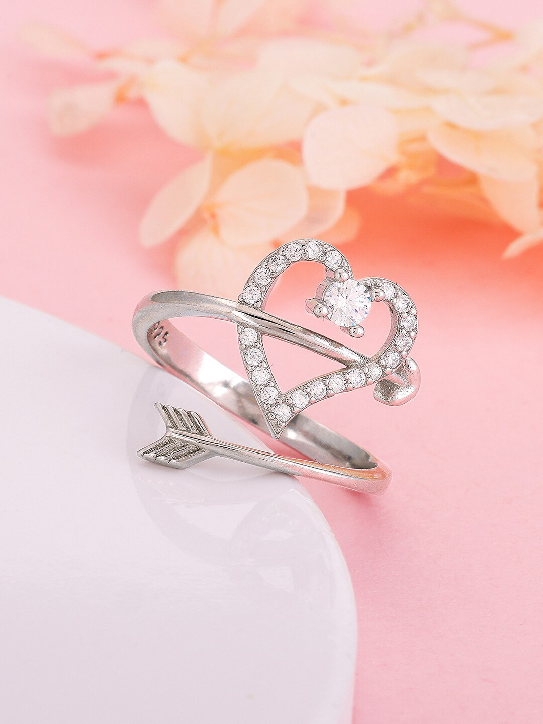 

GIVA 92.5 Sterling Silver Rhodium-Plated CZ-Studded Adjustable Finger Ring