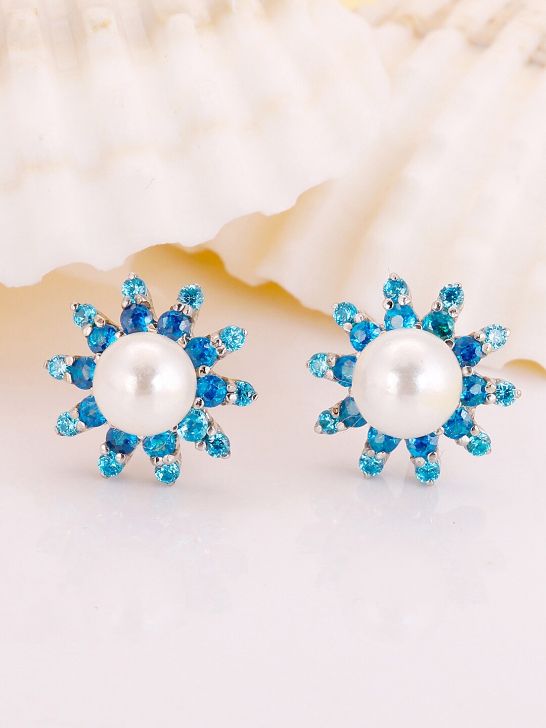 

GIVA 9.25 Sterling Silver Rhodium-Plated Contemporary Studs Earrings, Blue