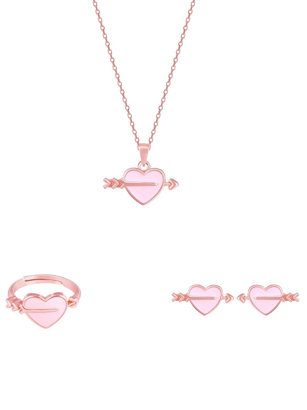

GIVA Women 925 Sterling Silver & Rose Gold-Plated Necklace and Earrings & with Finger Ring, Pink