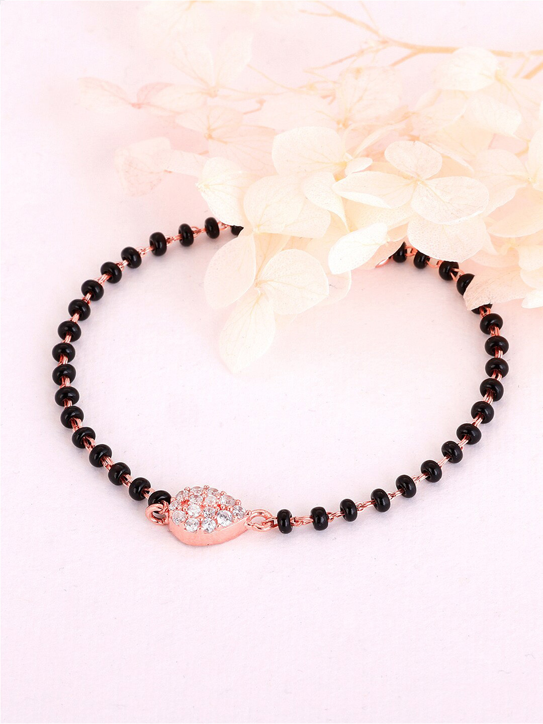 

GIVA Girls Sterling Silver Cubic Zirconia Rose Gold-Plated Link Bracelet, Black