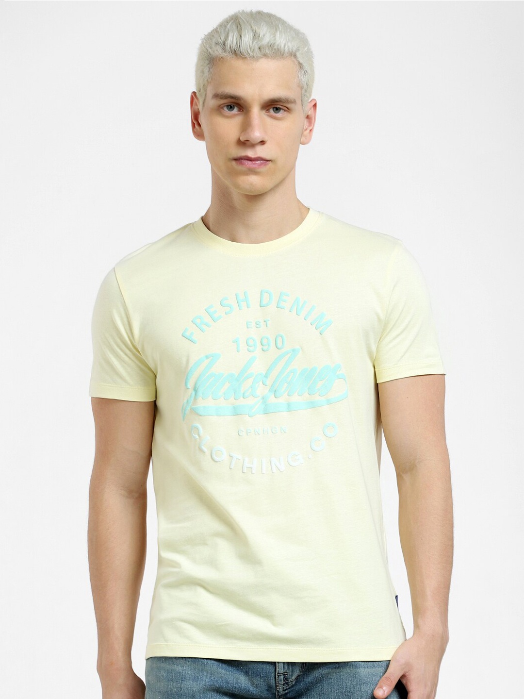 

Jack & Jones Men Printed Slim Fit Cotton T-shirt, Yellow
