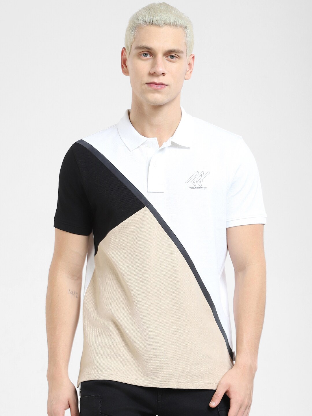 

Jack & Jones Men Colourblocked Polo Collar Cotton T-shirt, White