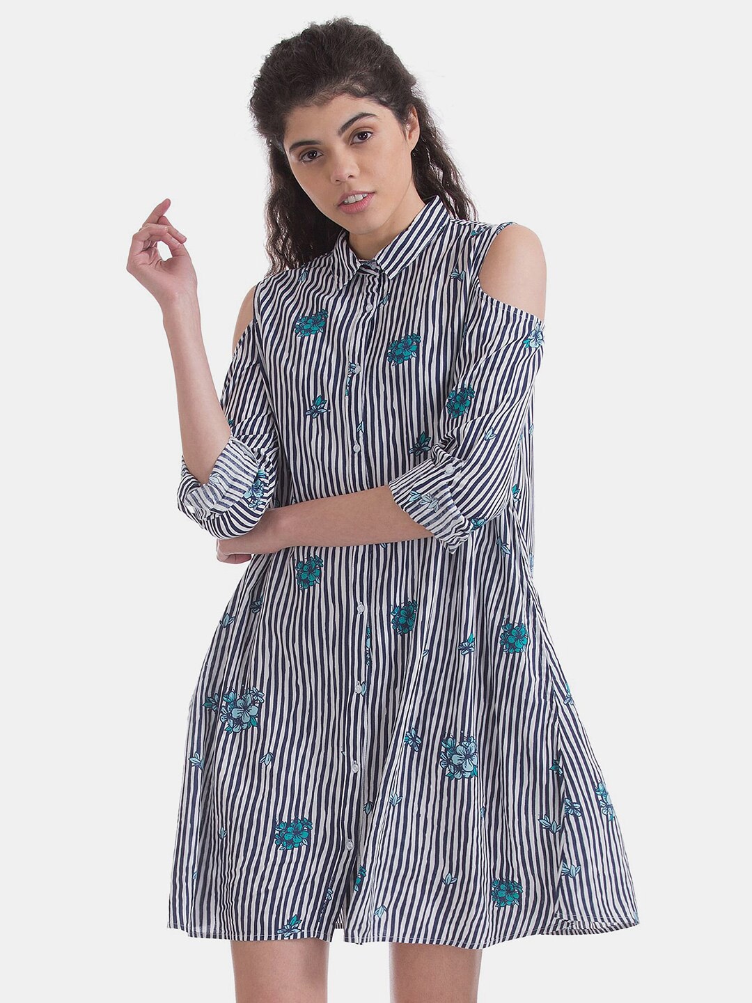 

V-Mart Striped Shirt Cotton Dress, Navy blue