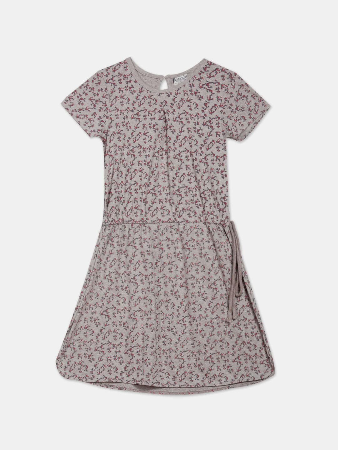 

V-Mart Girls Floral Printed A-Line Cotton Dress, Grey