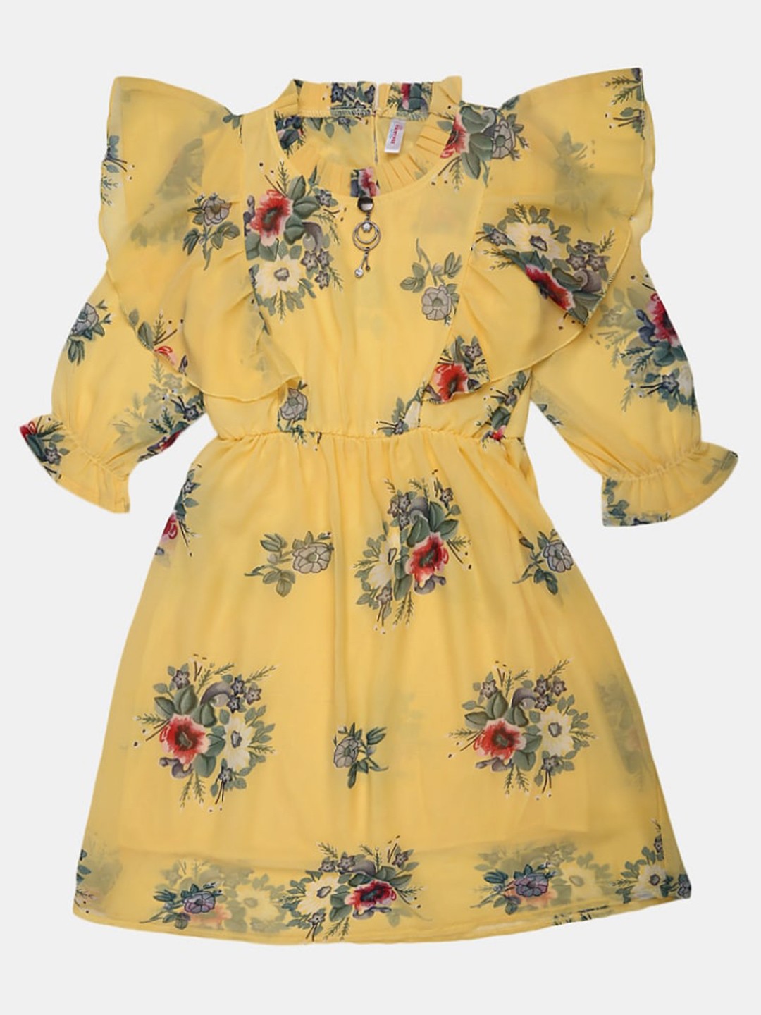 

V-Mart Girls Floral Cotton Dress, Yellow