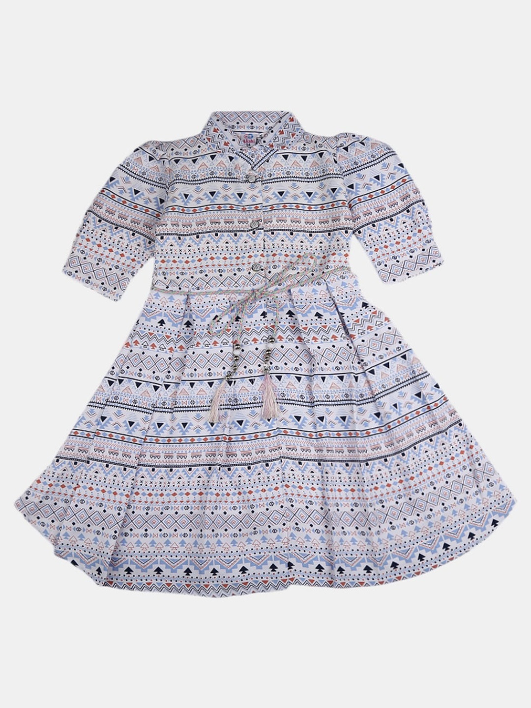 

V-Mart Girls Ethnic Motifs Printed Fit And Flare Dress, White