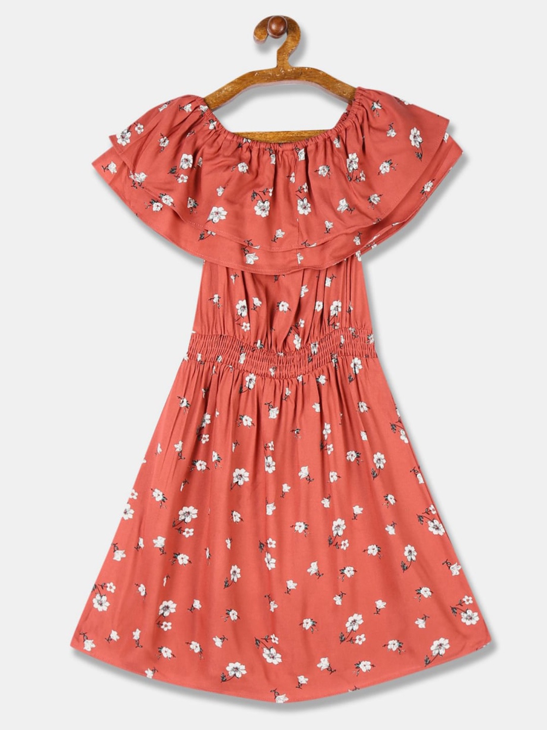 

V-Mart Girls Floral Printed Cotton Fit And Flare Dress, Red