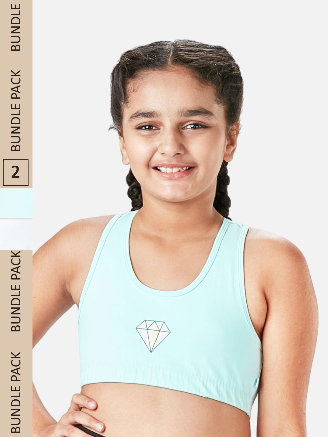 

You Got Plan B Pack of 2 Girls Double Layered Racerback Sports Bra, Green