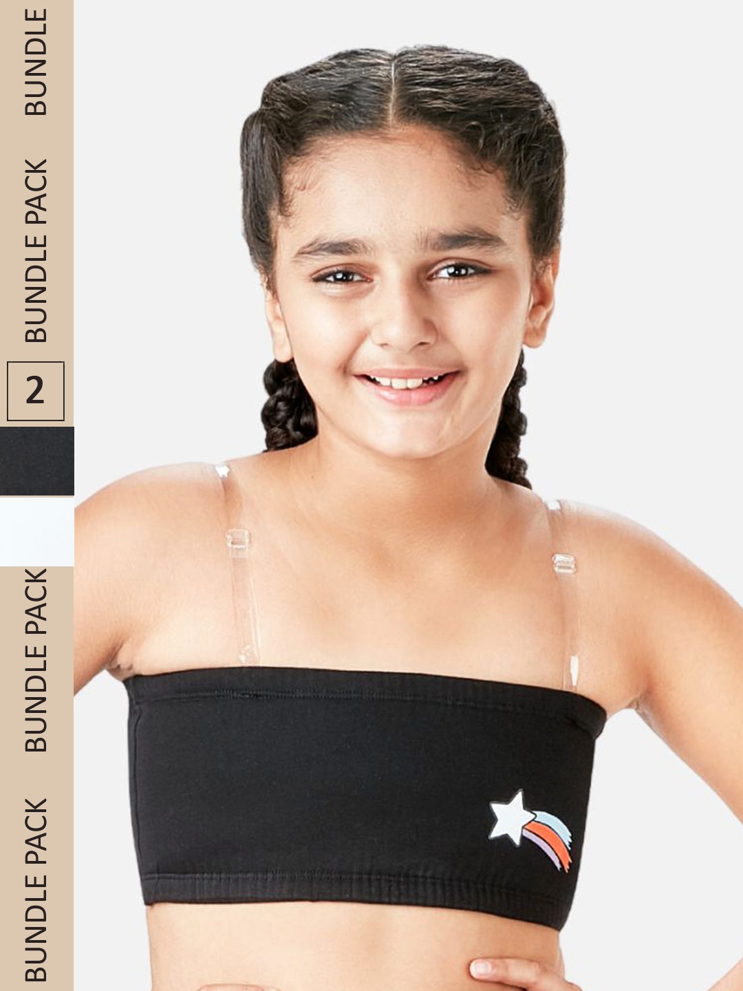 

You Got Plan B Pack of 2 Girls Graphic Lightly Padded Tube Bra with Removable Straps, White