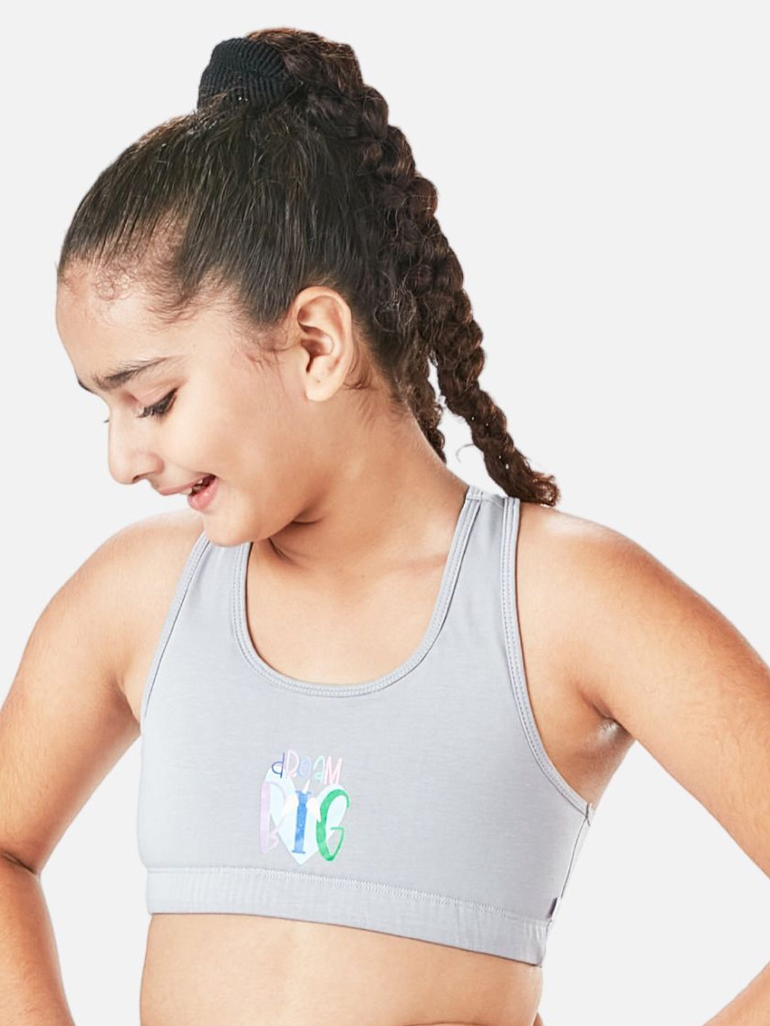 

You Got Plan B Girls Non-Padded Anti-Bacterial Sports Bra SBP-DreamBig: 10-12, Grey