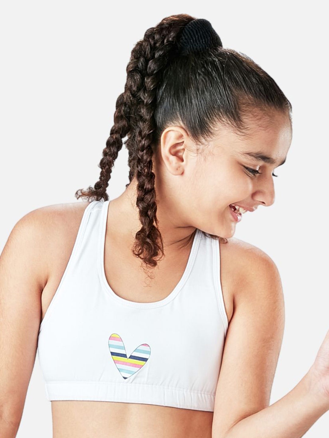 

You Got Plan B Girls Non-Padded Anti-Bacterial Sports Bra SBP-Heart: 10-12, White
