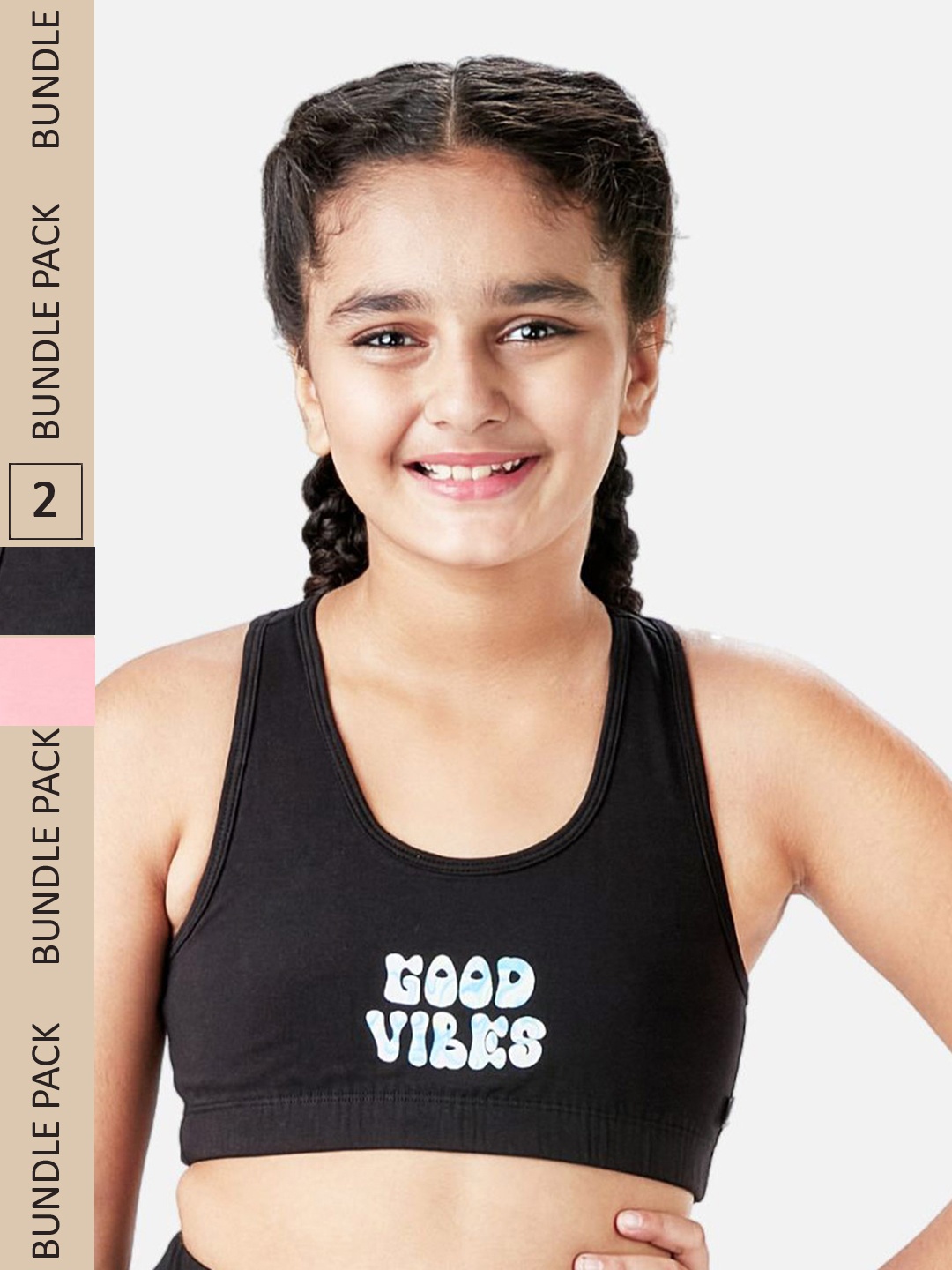 

You Got Plan B Girls Pack of 2 Non-Padded Anti-Bacterial Sports Bra SBNP-Carefree: 10-12, Black