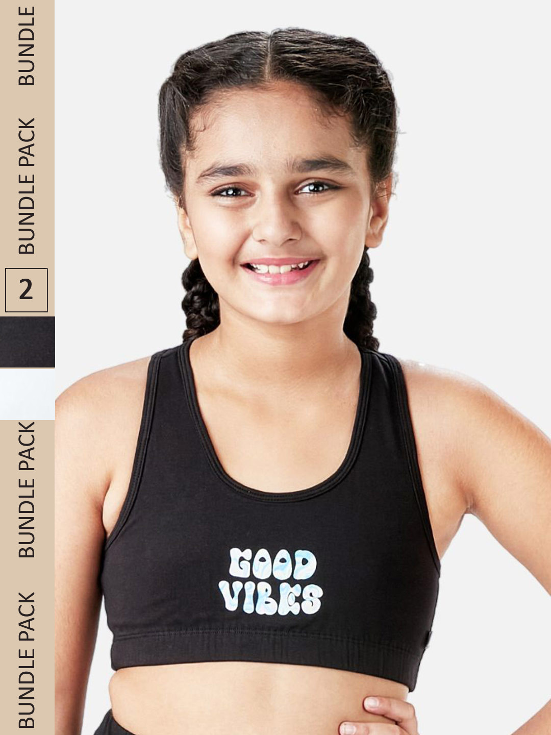 

You Got Plan B Girls Pack of 2 Anti-Bacterial Sports Bra SBNP-MonochromeBlack: 10-12, Black