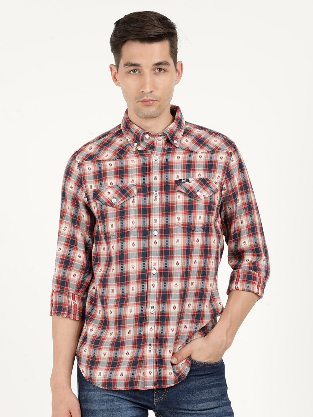 

Lee Men Checked Casual Cotton Shirt, Red