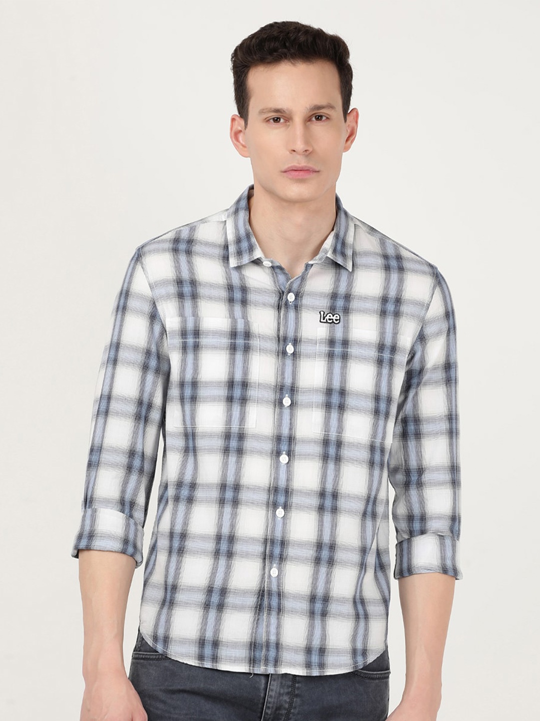 

Lee Men Tartan Checks Casual Cotton Shirt, Blue