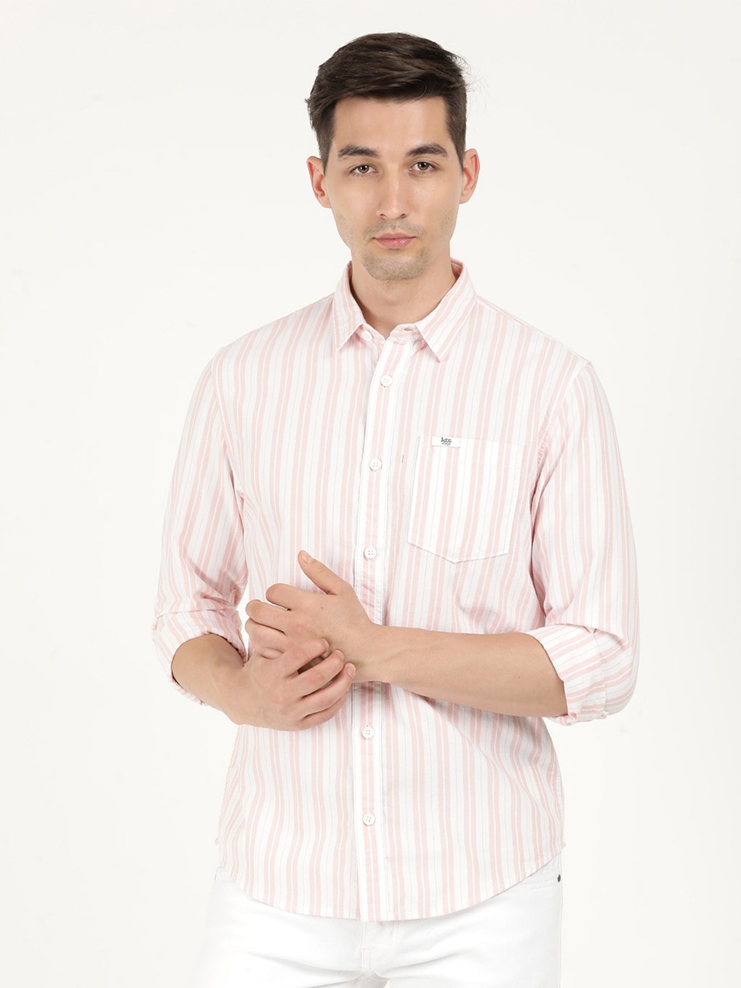 

Lee Men Striped Cotton Casual Shirt, Beige