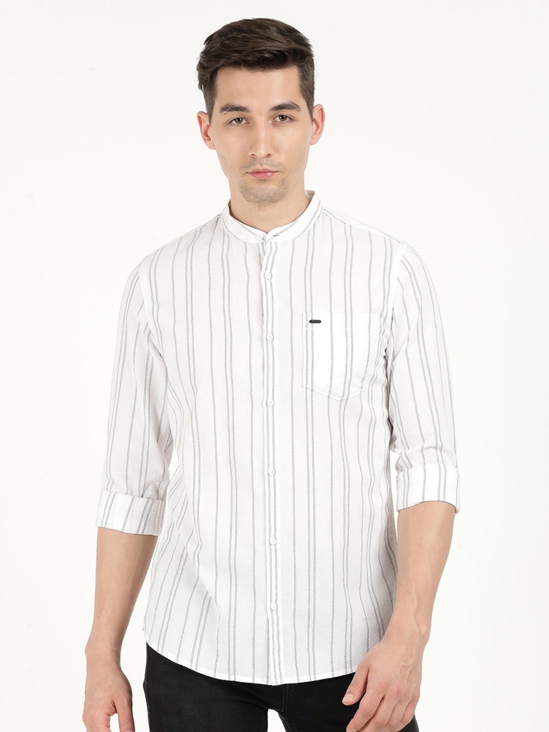 

Lee Men Slim Fit Striped Casual Cotton Shirt, White