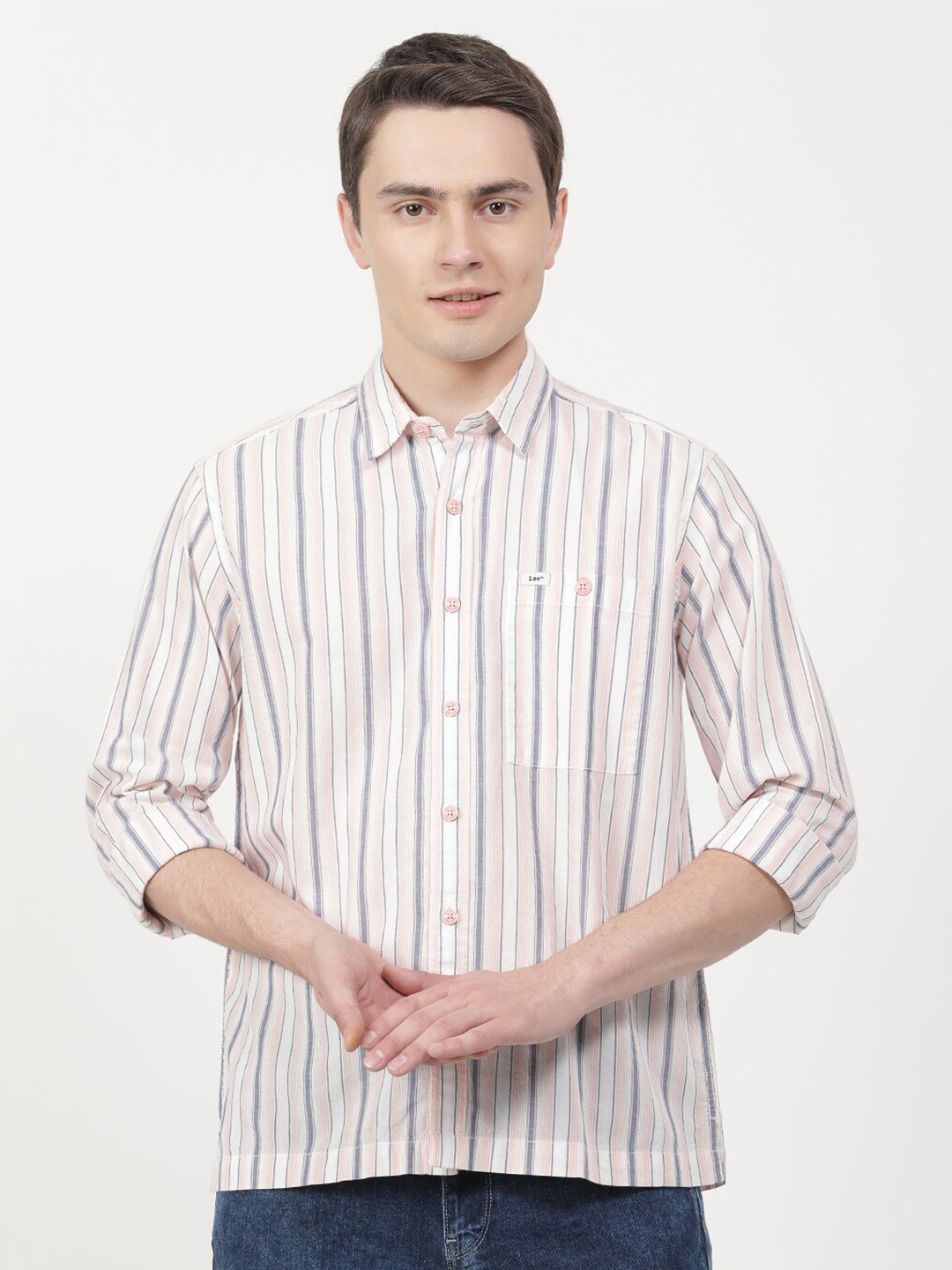 

Lee Men Striped Casual Cotton Shirt, Beige