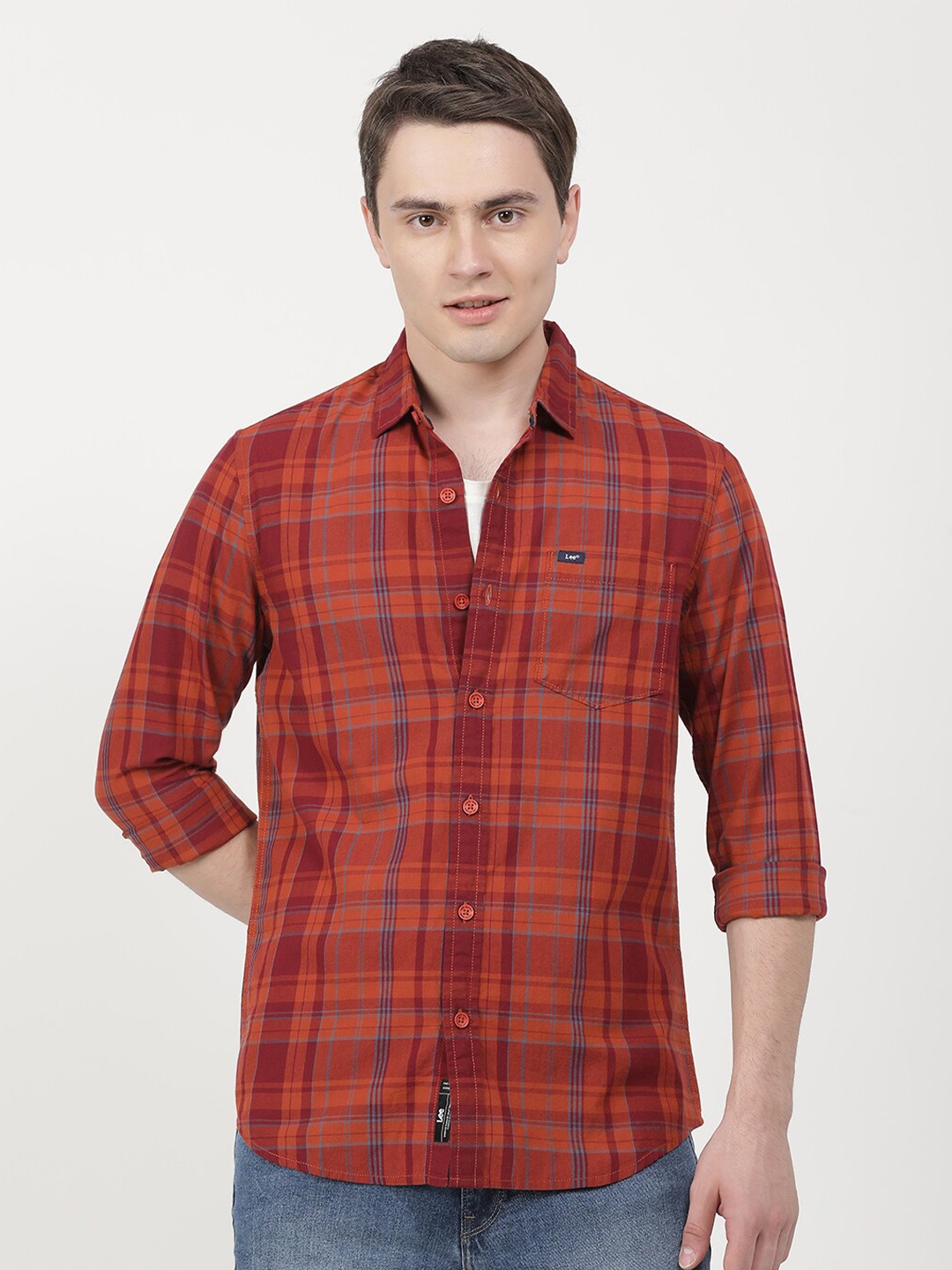 

Lee Men Checked Casual Cotton Shirt, Red