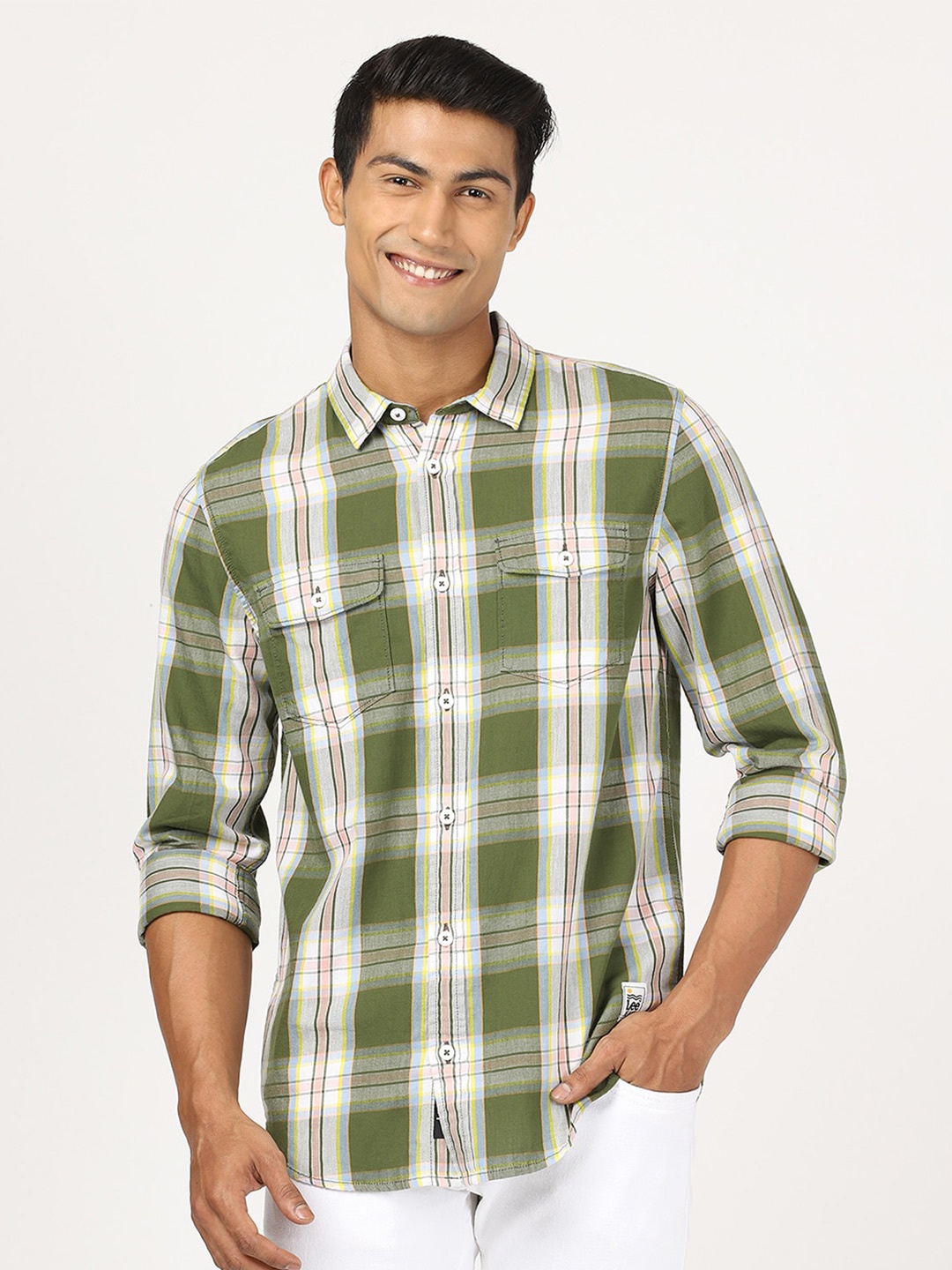 

Lee Men Tartan Checked Casual Cotton Shirt, Green