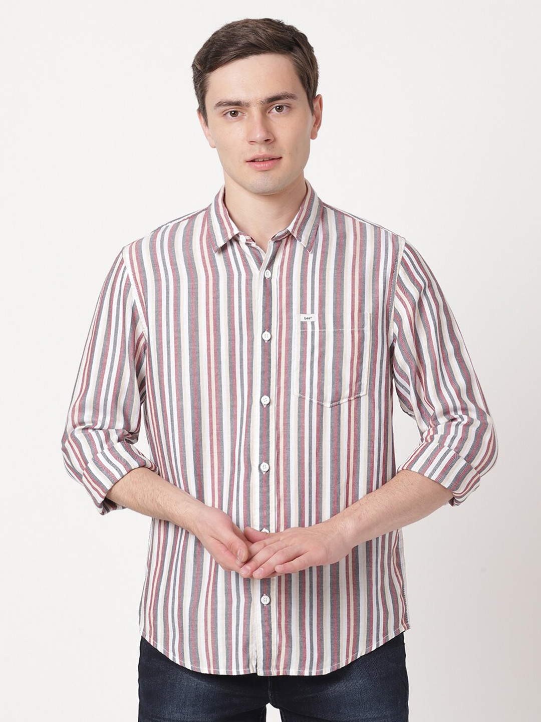 

Lee Men Striped Casual Cotton Shirt, White