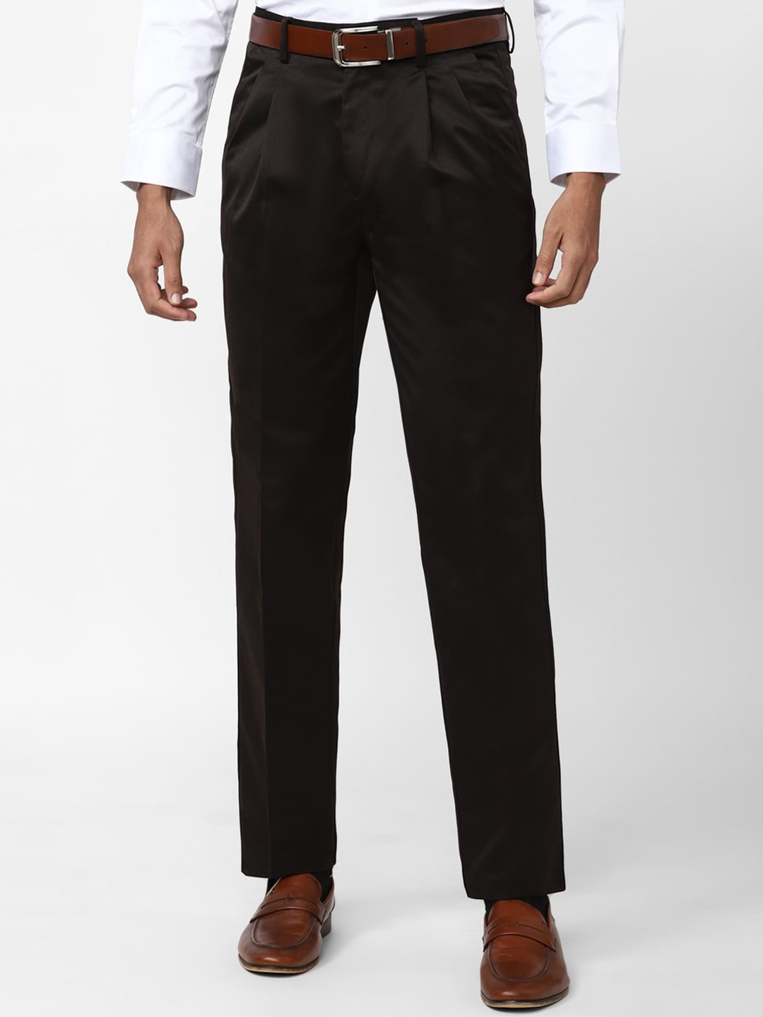 

Peter England Casuals Men Pleated Formal Trousers, Black