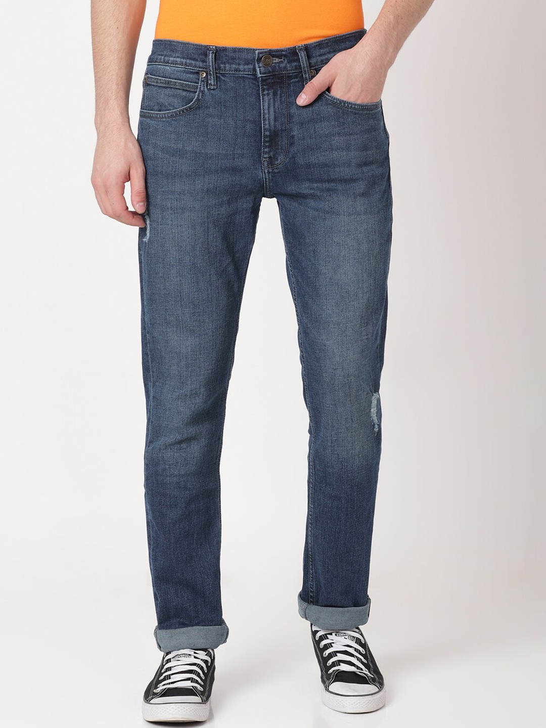 

Lee Men Slim Fit Low Distress Light Fade Cotton Jeans, Blue