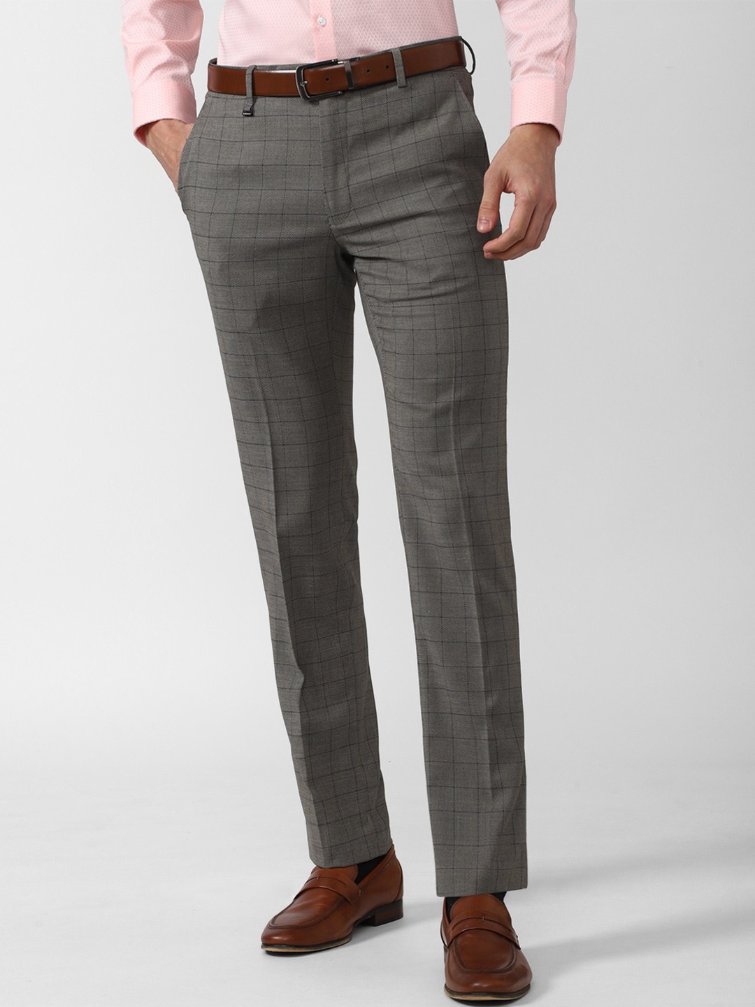 

Van Heusen Men Checked Slim Fit Trousers, Grey