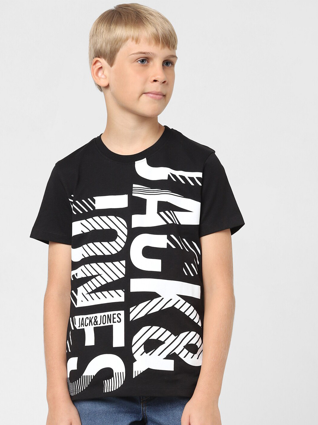 

Jack & Jones Junior Boys Typography Printed Cotton T-shirt, Black