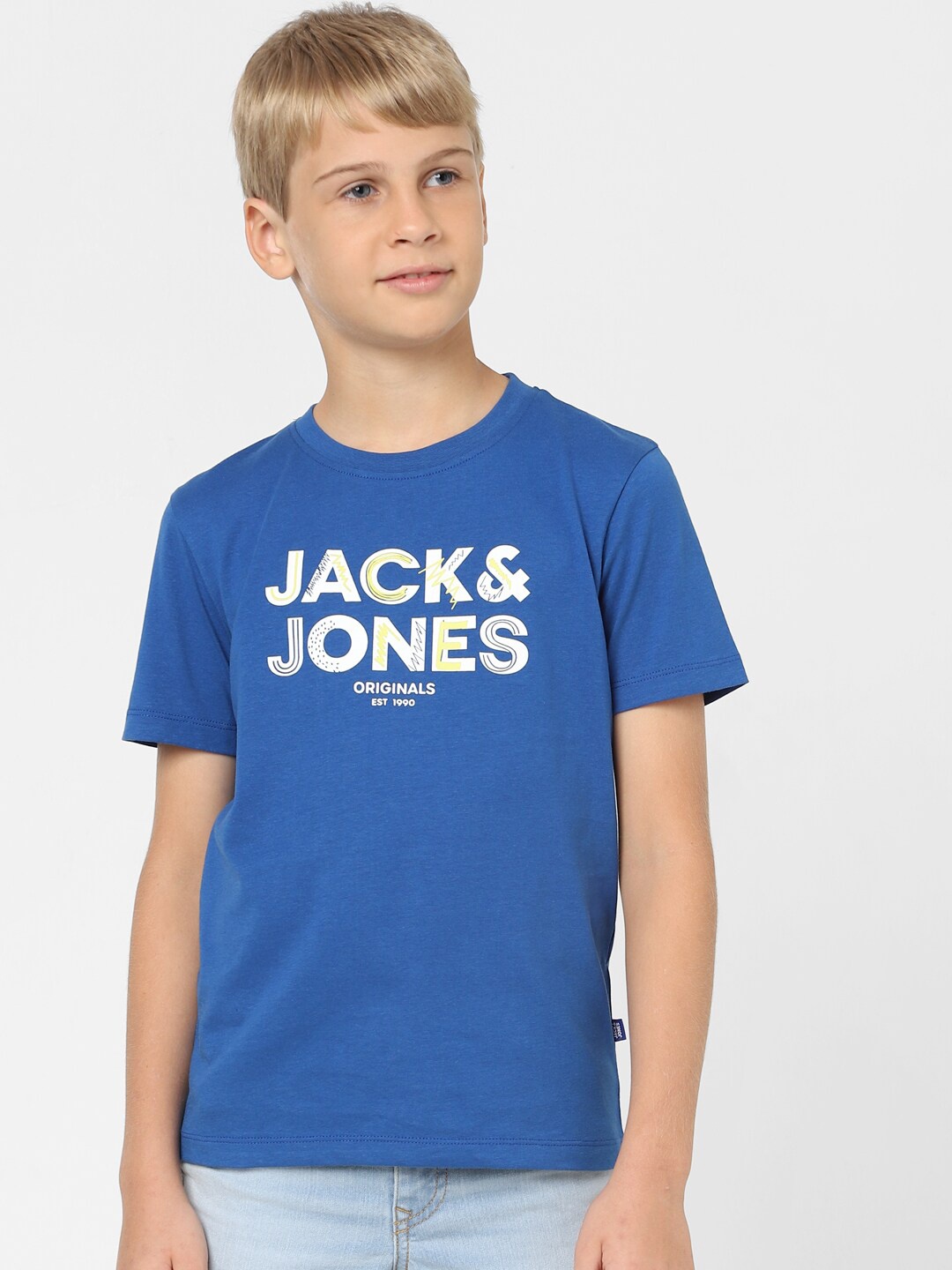 

Jack & Jones Junior Boys Typography Printed Cotton T-shirt, Blue
