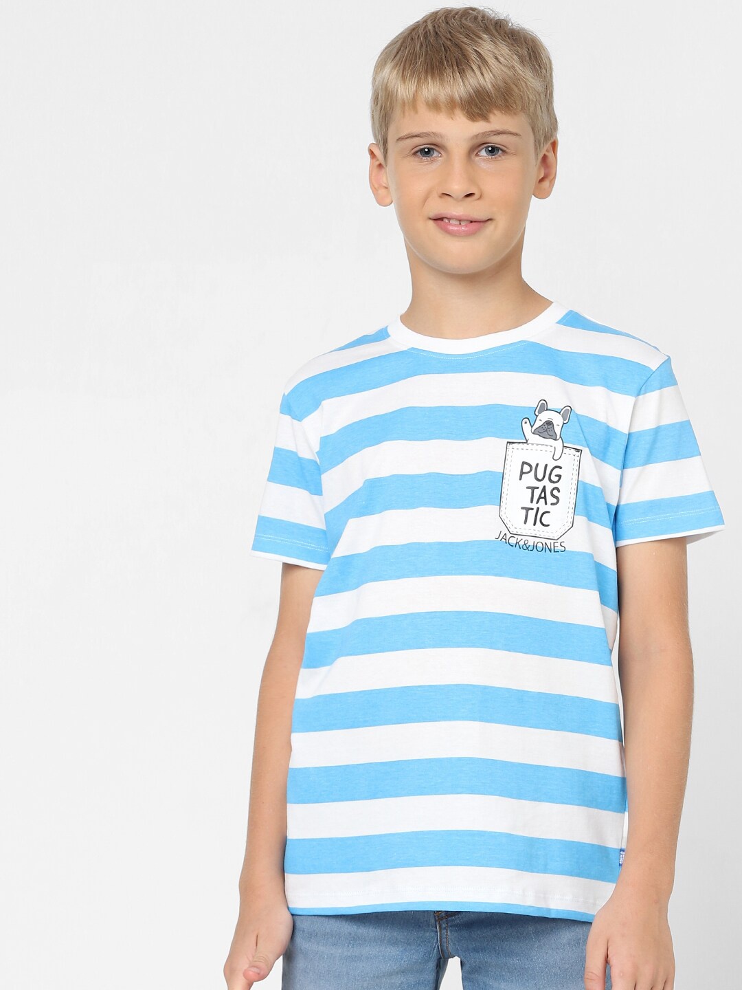 

Jack & Jones Junior Boys Striped Cotton T-shirt, Blue