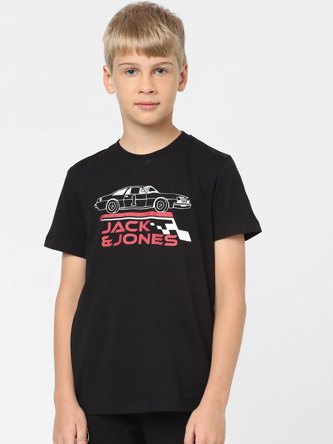 

Jack & Jones Junior Boys Typography Printed Cotton T-shirt, Black