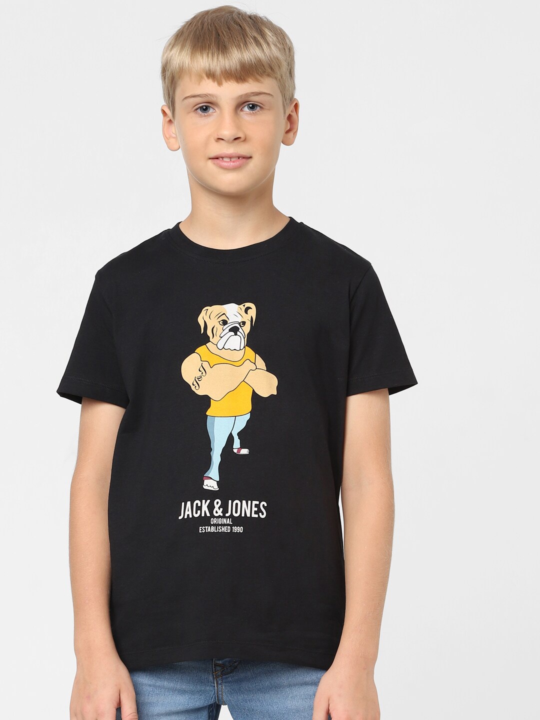 

Jack & Jones Junior Boys Printed Cotton T-shirt, Black