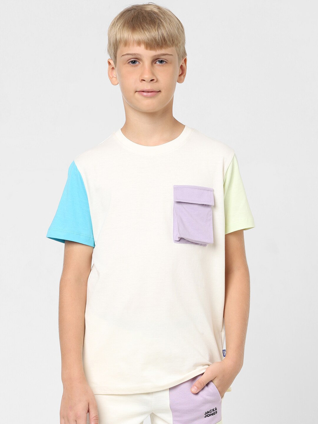 

Jack & Jones Junior Boys Colourblocked Cotton T-shirt, Off white