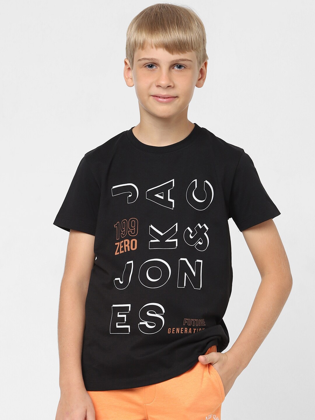 

Jack & Jones Junior Boys Typography Printed Round Neck Cotton T-shirt, Black