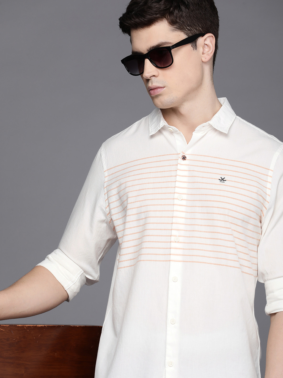 

WROGN Slim Fit Striped Pure Cotton Casual Shirt, White