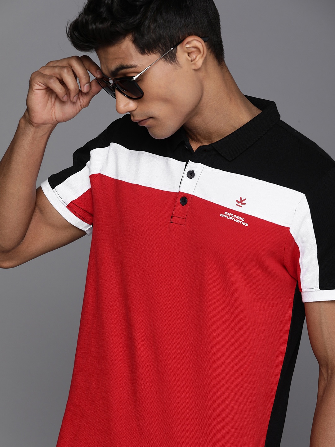 

WROGN Colourblocked Polo Collar Pure Cotton T-shirt, Red