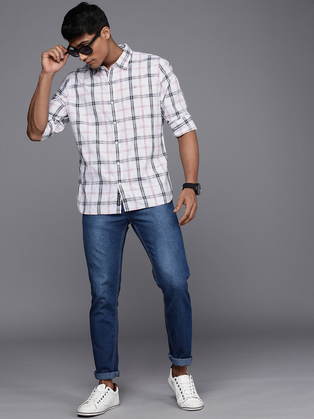 

WROGN Slim Fit Tartan Checked Casual Shirt, White