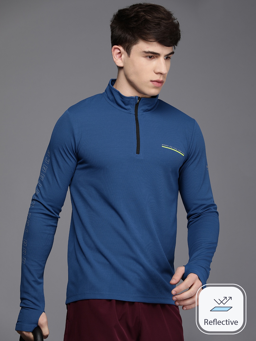 

WROGN ACTIVE Typography Printed High Neck Slim Fit T-shirt, Blue