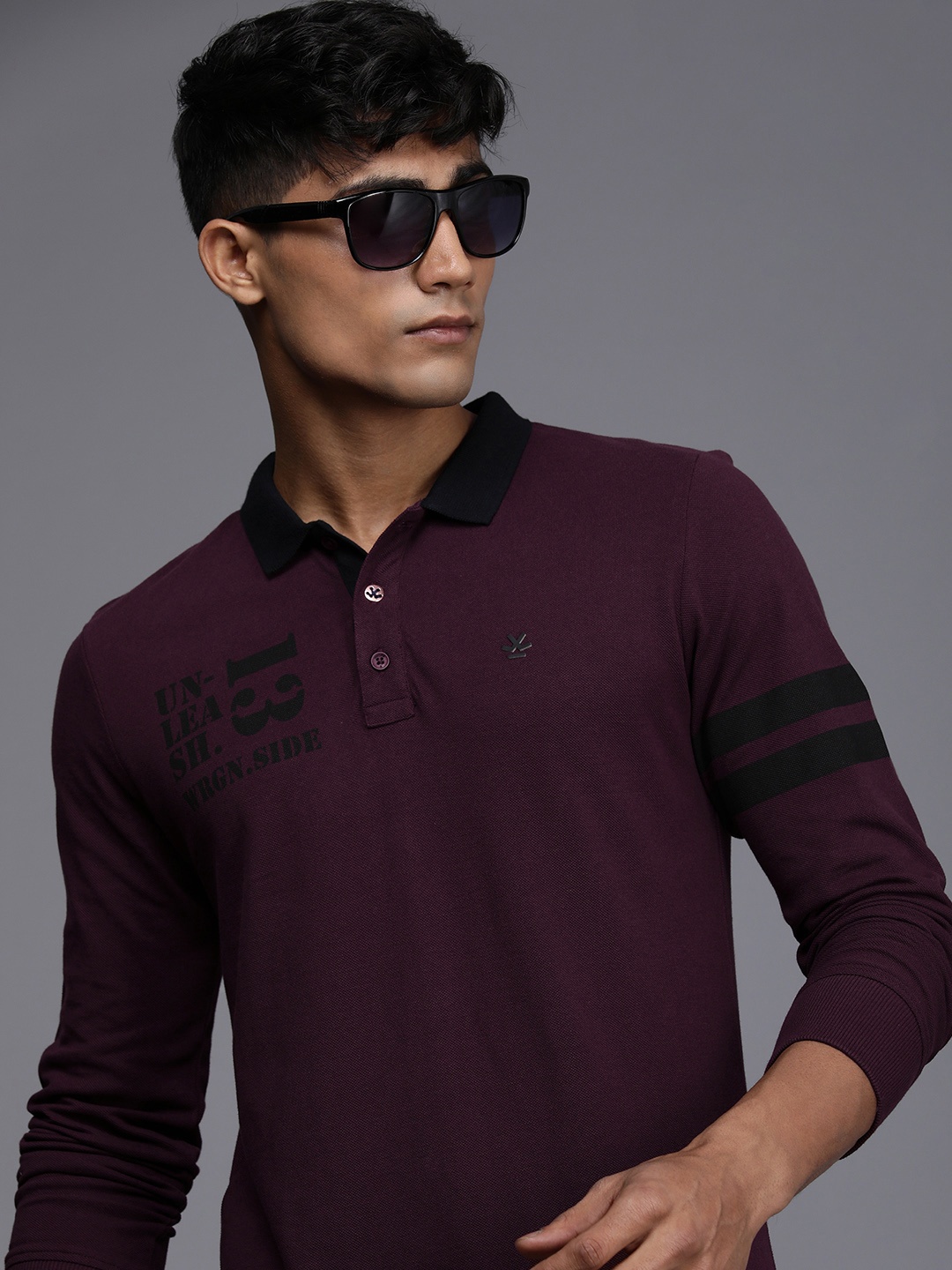 

WROGN Typography Printed Polo Collar Pure Cotton T-shirt, Maroon