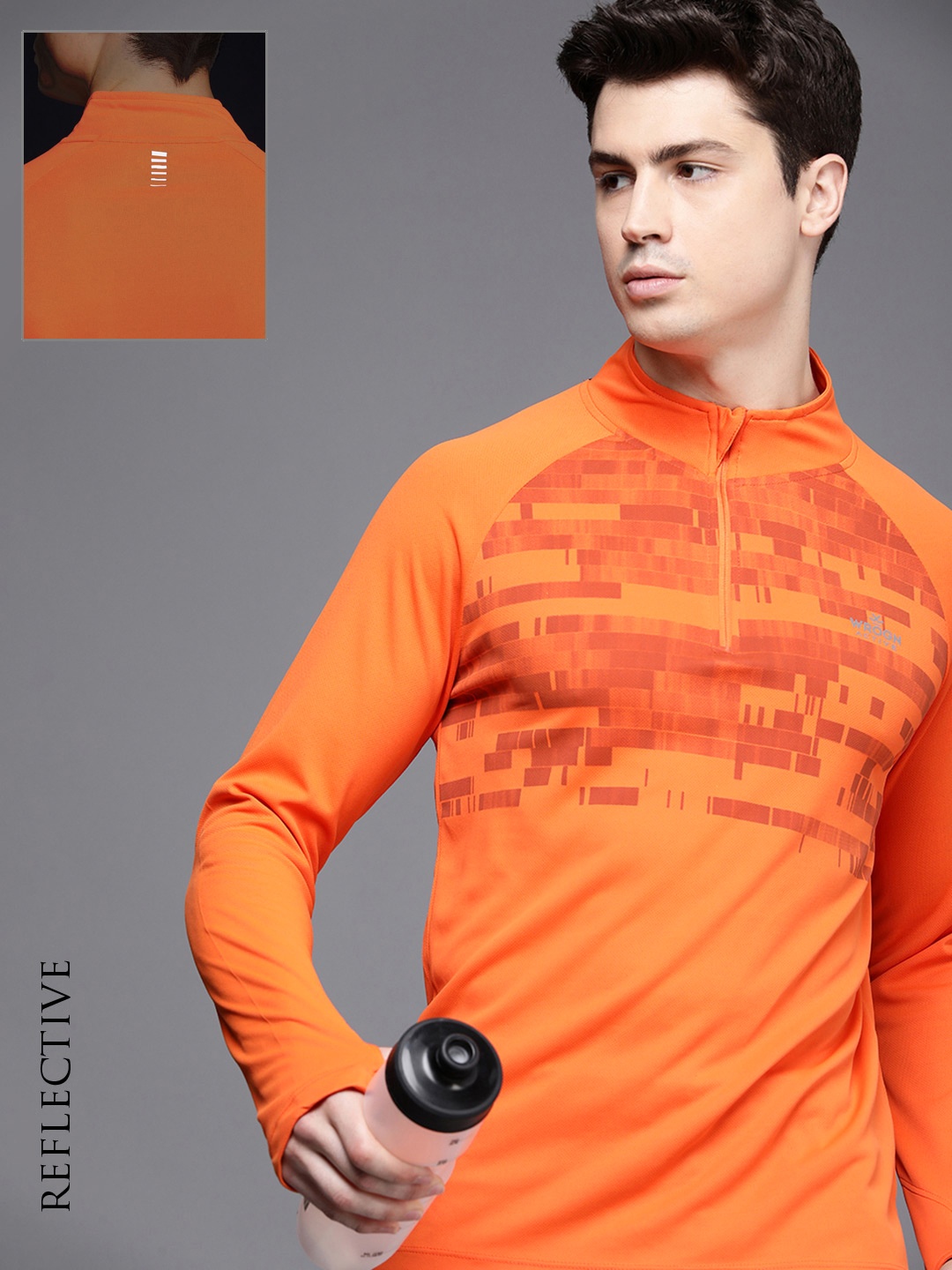 

WROGN ACTIVE Men Reflective Feature Printed High Neck T-shirt, Orange