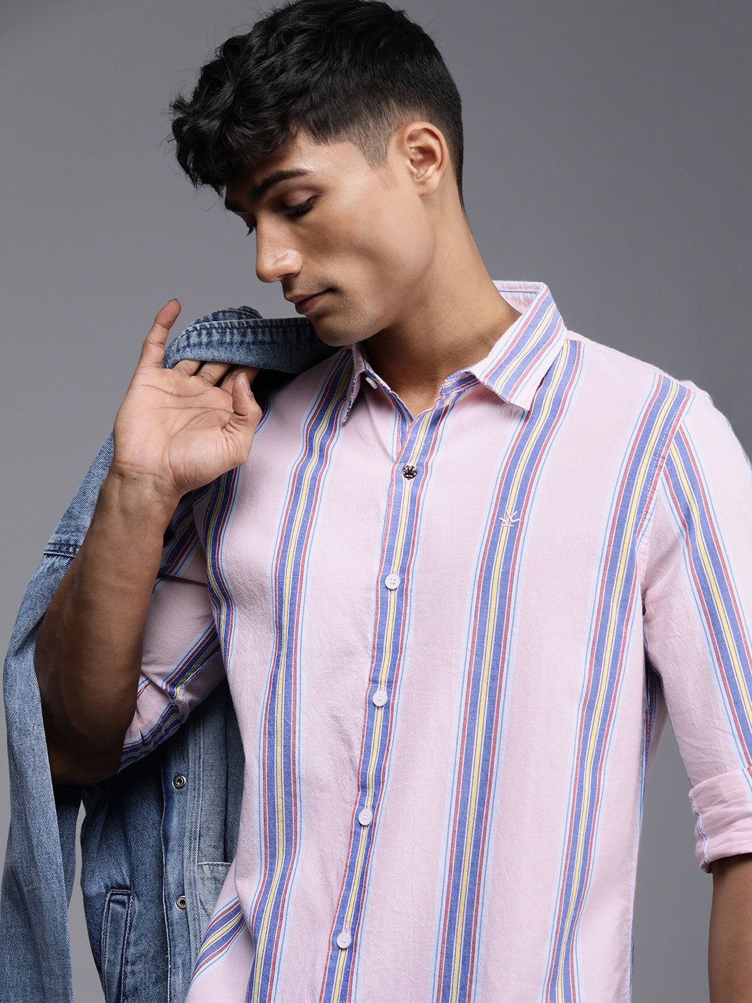 

WROGN Pure Cotton Striped Casual Shirt, Pink