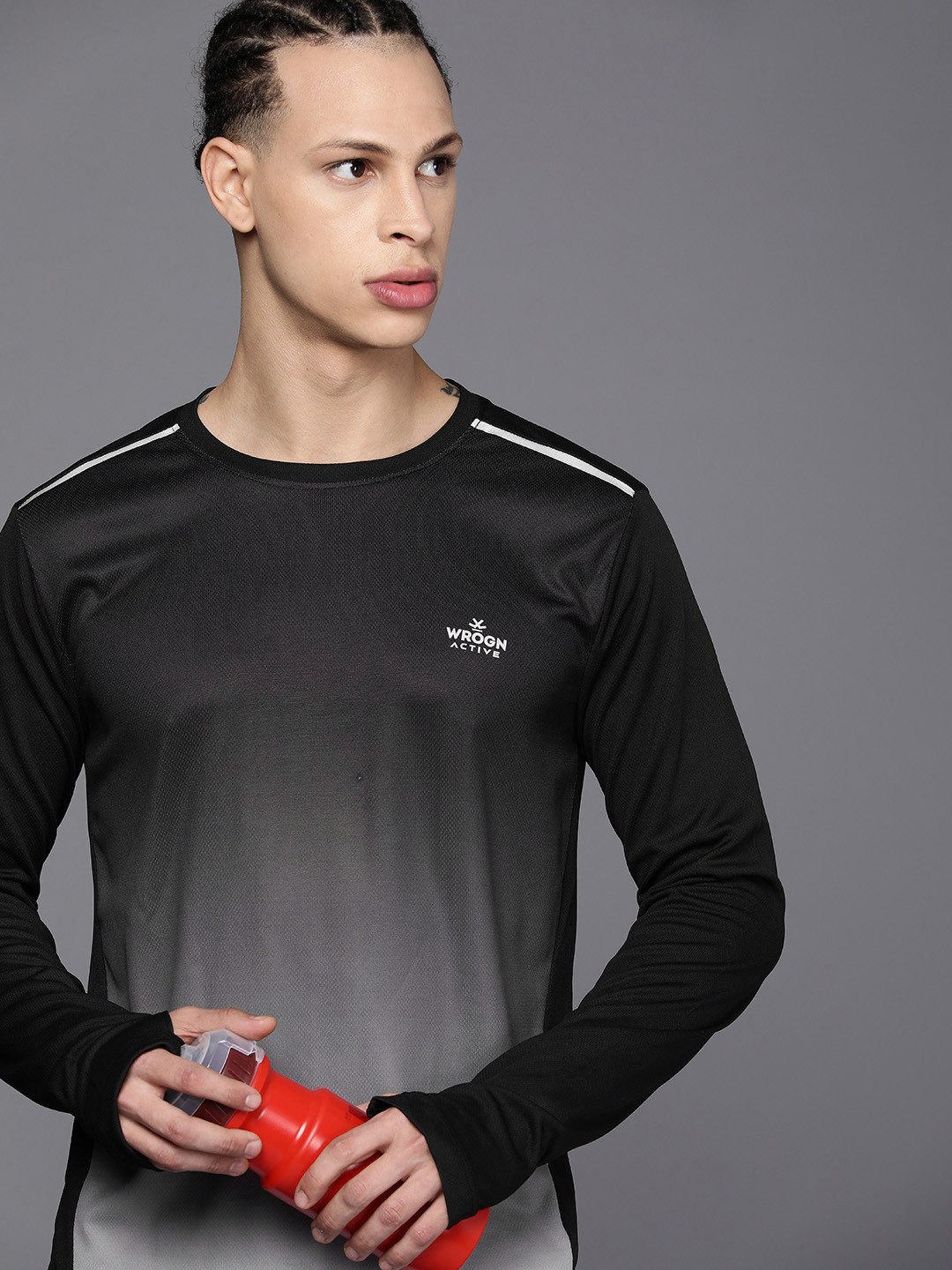 

WROGN ACTIVE Men Dry Pro Ombre Sports T-shirt, Black