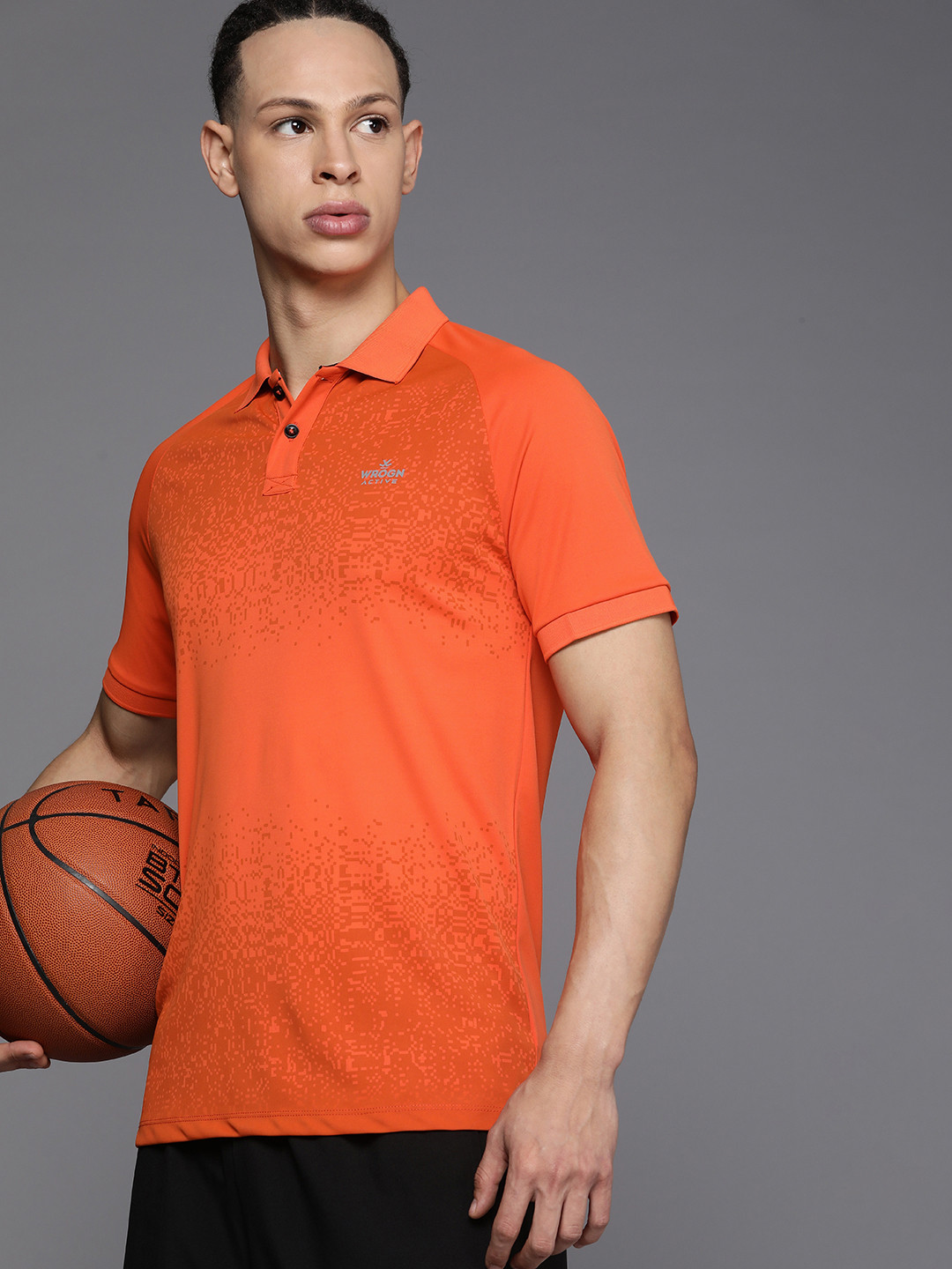 

WROGN ACTIVE Men Printed Dry Pro Polo Collar Sports T-shirt, Orange