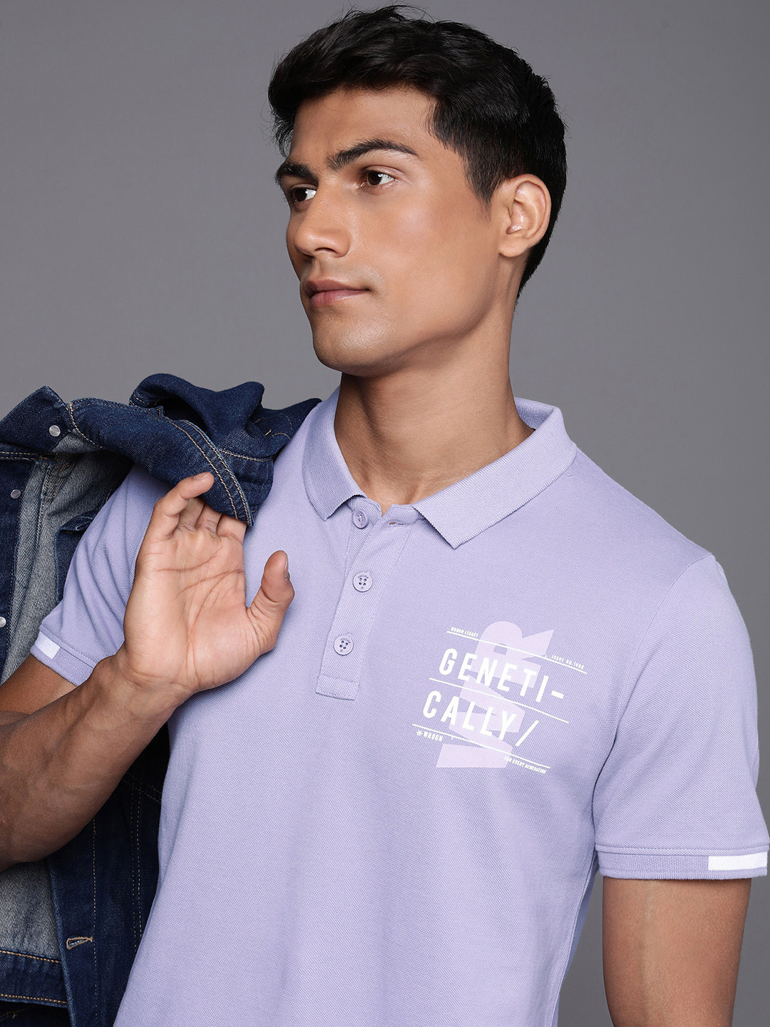 

WROGN Typography Printed Polo Collar Pure Cotton Slim Fit T-shirt, Lavender