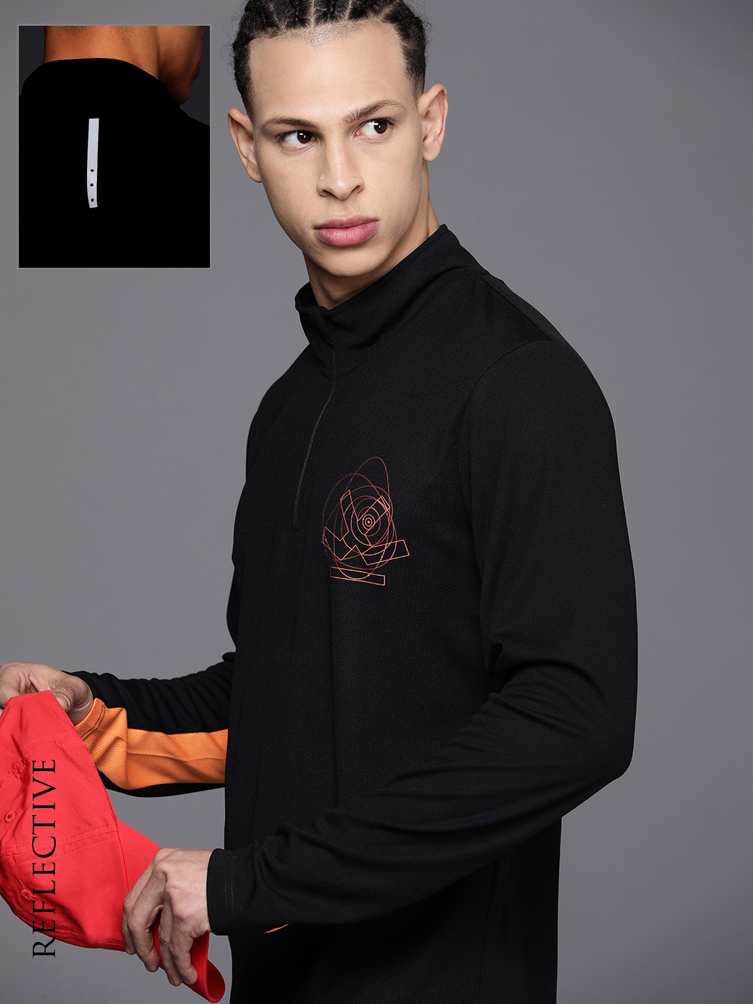 

WROGN ACTIVE Men Dry Pro Brand Logo Printed High Neck Slim Fit Sports T-shirt, Black