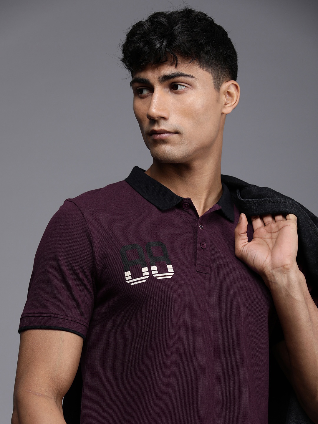 

WROGN Varsity Printed Polo Collar Pure Cotton T-shirt, Maroon